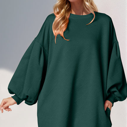 Double Take Drop Shoulder Lantern Sleeve Texture Mini Dress with Pockets - Vickie Lynn's