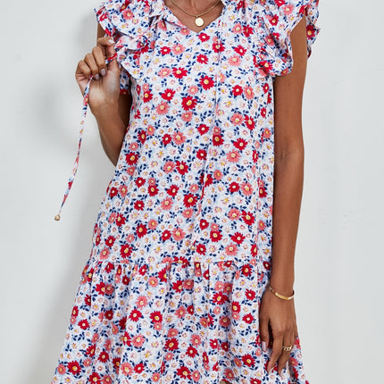 Tied Floral Cap Sleeve Mini Dress