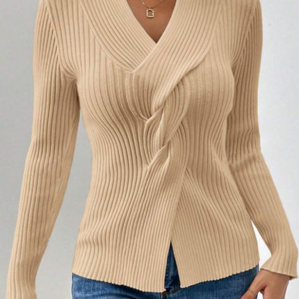 Twist Front Ribbed Long Sleeve Sweater