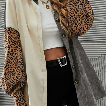 Leopard Button Up Drop Shoulder Jacket