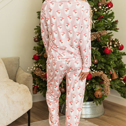 Santa Print Long Sleeve Top and Pants Lounge Set