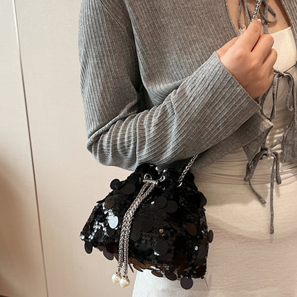 Drawstring Sequin Crossbody Bag