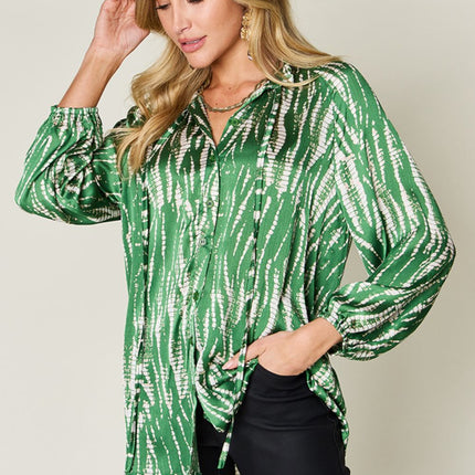 Double Take Full Size Printed Button Up Long Sleeve Shirt - Vickie Lynn's