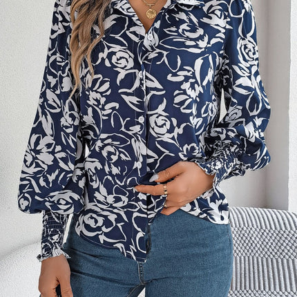 Printed Collared Neck Lantern Sleeve Shirt