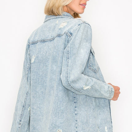 RISEN Button Up Distressed Denim Shirt