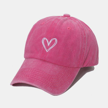 Embroidered Heart Washed Cotton Baseball Cap