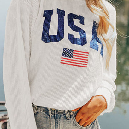 US Flag Corded Long Sleeve Sweatshirt