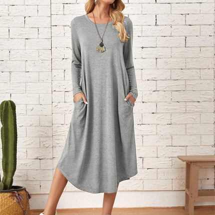 Pocketed Round Neck Long Sleeve Tee Dress