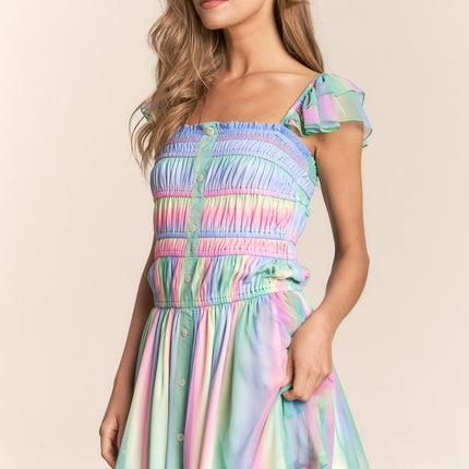 J.NNA Rainbow Smocked Mini Mesh Dress