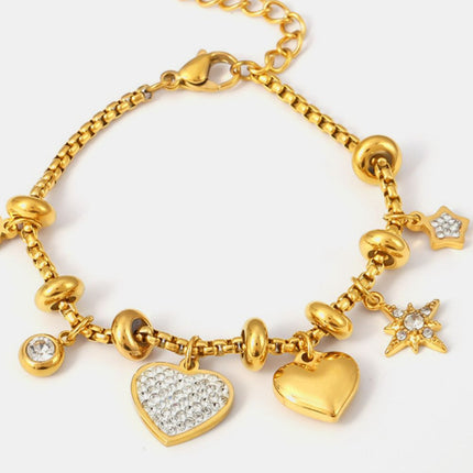 Titanium Steel Inland Zircon Heart Charm Bracelet