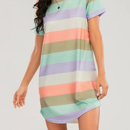 Striped Round Neck Short Sleeve Tee Dress