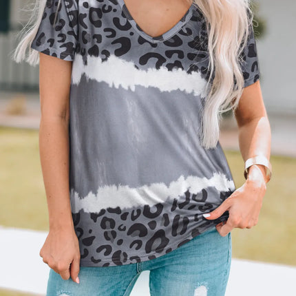 Leopard V-Neck Short Sleeve T-Shirt