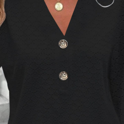 Eyelet Notched Long Sleeve T-Shirt