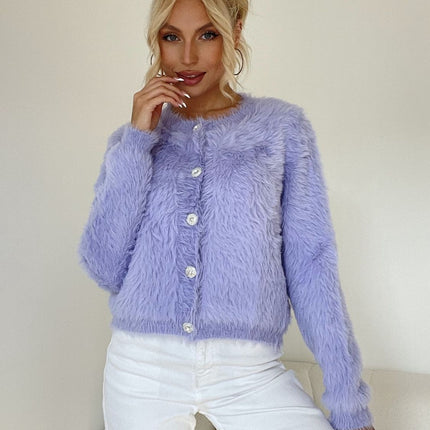 Button Down Long Sleeve Fuzzy Cardigan