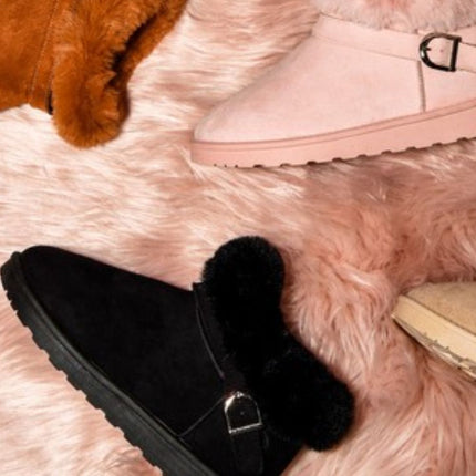 WILD DIVA Faux-Fur Buckle Round Toe Booties