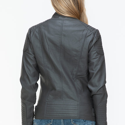 Snobbish Faux Leather Biker Jacket with Side Zip Pockets