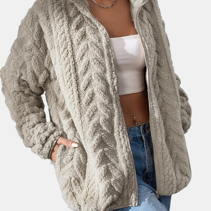 Fuzzy Zip Up Long Sleeve Jacket