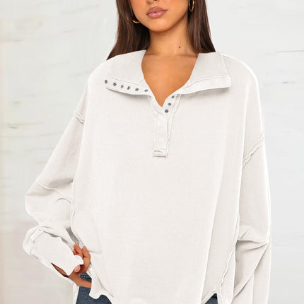 Exposed Seam Side Slit Long Sleeve Sweatshirt