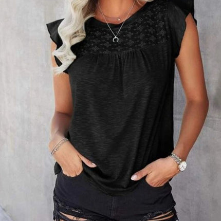 Ruffled Round Neck Cap Sleeve T-Shirt