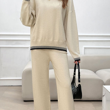 Devine Round Neck Dropped Shoulder Top and Pants Sweater Set