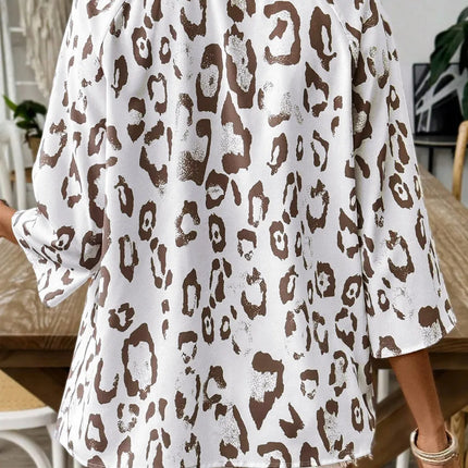 Leopard V-Neck Three-Quarter Sleeve Blouse