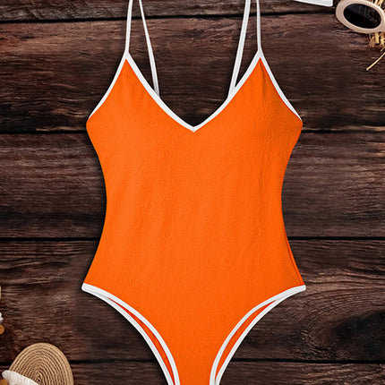 Tied V-Neck Spaghetti Strap One-Piece Swimwear