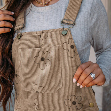 Flower Wide Strap Overalls with Pockets