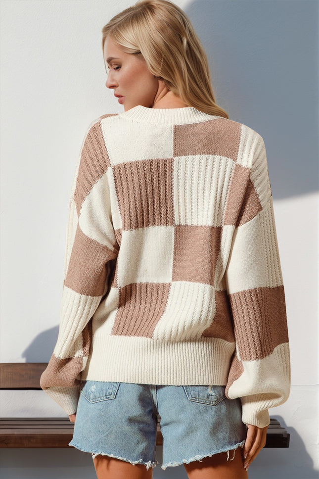 Double Take Full Size Checkered Dropped Shoulder Cardigan - Vickie Lynn's
