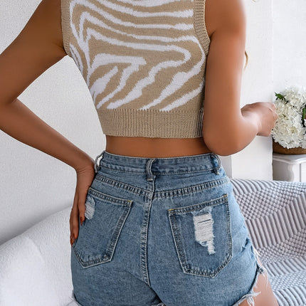 Cutout Animal Print Round Neck Tank