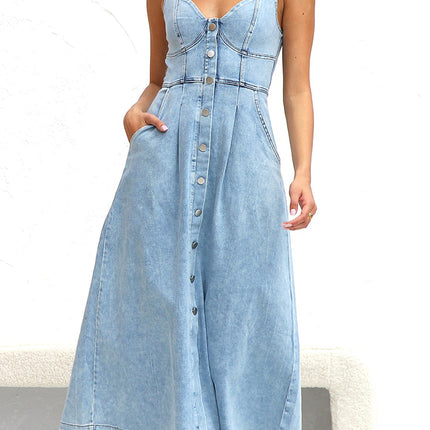 Sweetheart Neck Wide Strap Denim Dress