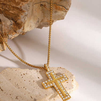 18K Gold-Plated Inlaid Zircon Cross Necklace