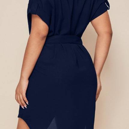 Plus Size Notched Tie Waist Mini Dress