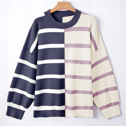 Striped Round Neck Long Sleeve Knit Top