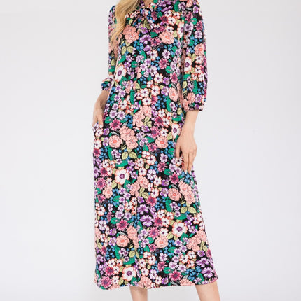 Celeste Full Size Floral Midi Dress with Bow Tied