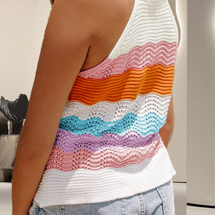 Color Block Round Neck Knit Vest