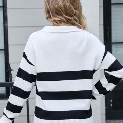 Striped Johnny Collar Knit Top