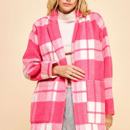 Davi & Dani Plaid Open Front Drop Shoulder Longline Coat