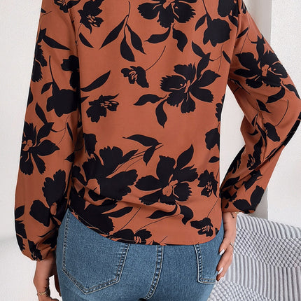 Printed V-Neck Long Sleeve Blouse