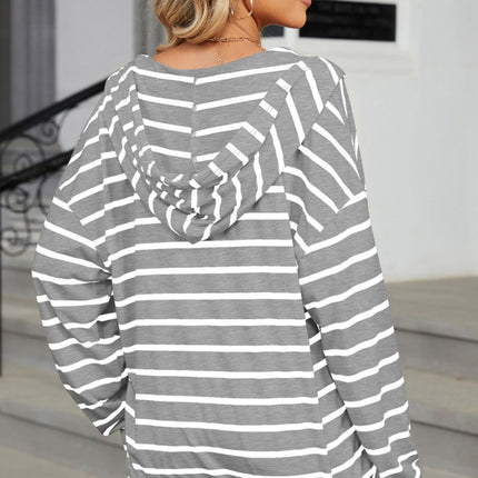 Drawstring Striped Long Sleeve Hoodie