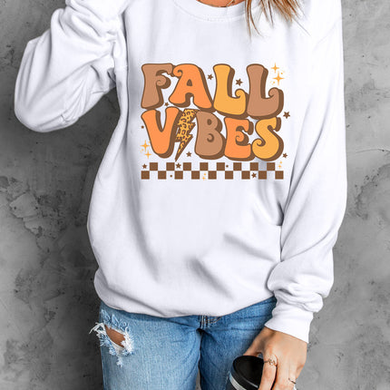 Letter Graphic Round Neck Long Sleeve Sweatshirt