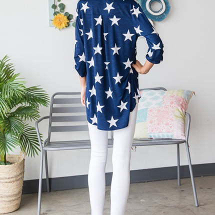 Heimish Full Size Roll-Tab Sleeve Star Print Top