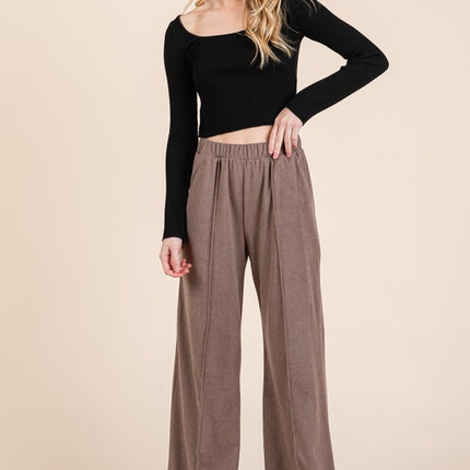 BOMBOM Elastic Waist Wide Leg Pants with Pockets