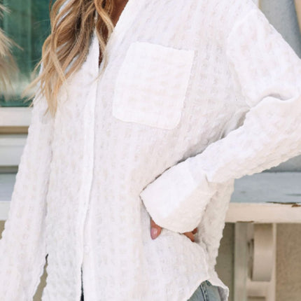 Texture Collared Neck Long Sleeve Shirt