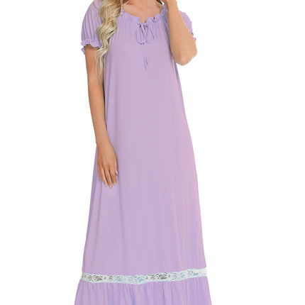 Lace Detail Short Sleeve Lounge Dress