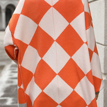 Checkered Dropped Shoulder Long Sleeve Cardigan