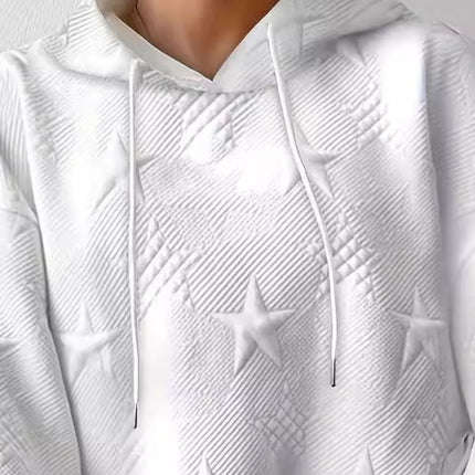 Plus Size Star Texture Long Sleeve Drawstring Hoodie