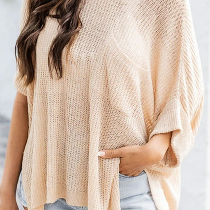 Slit Boat Neck Half Sleeve Knit Top