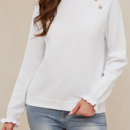 Decorative Button Turtleneck Long Sleeve T-Shirt