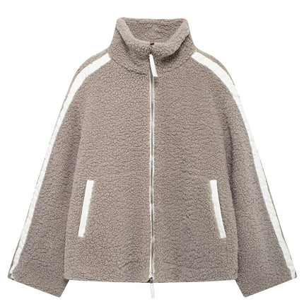 Zip Up Turtleneck Long Sleeve Plush Jacket