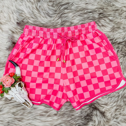 Drawstring Checkered Shorts with Pockets